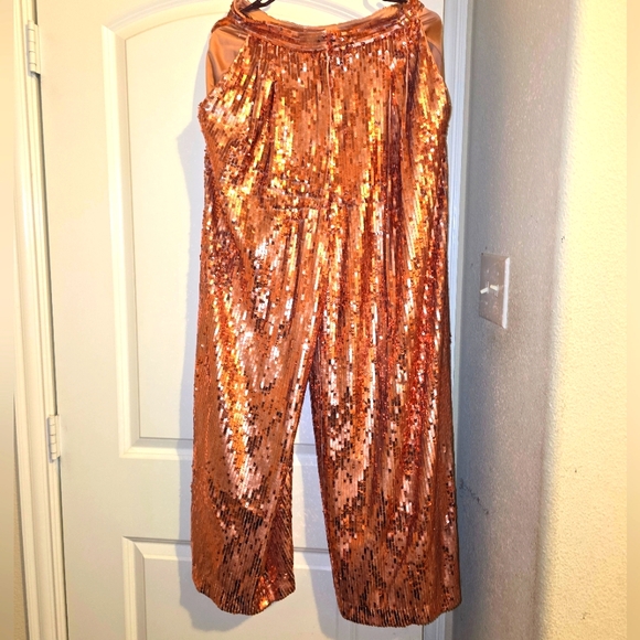 Topshop IDOL Copper Sequin Wide Leg Pant - Picture 3 of 4